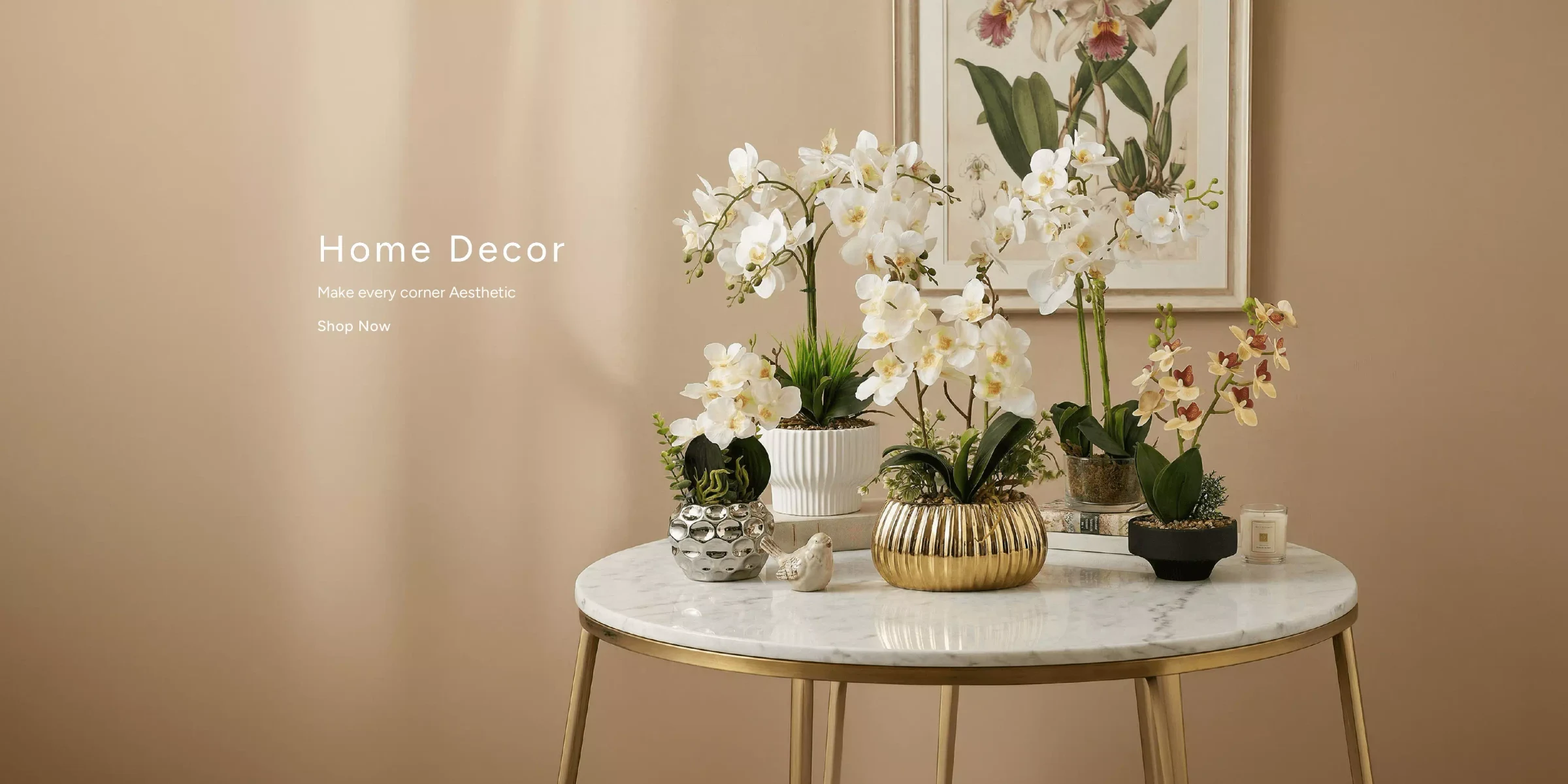 Home Decor. Make every corner aesthetic — orchids, ceramic vases and decorative accents styled on a marble side table. Shop home.