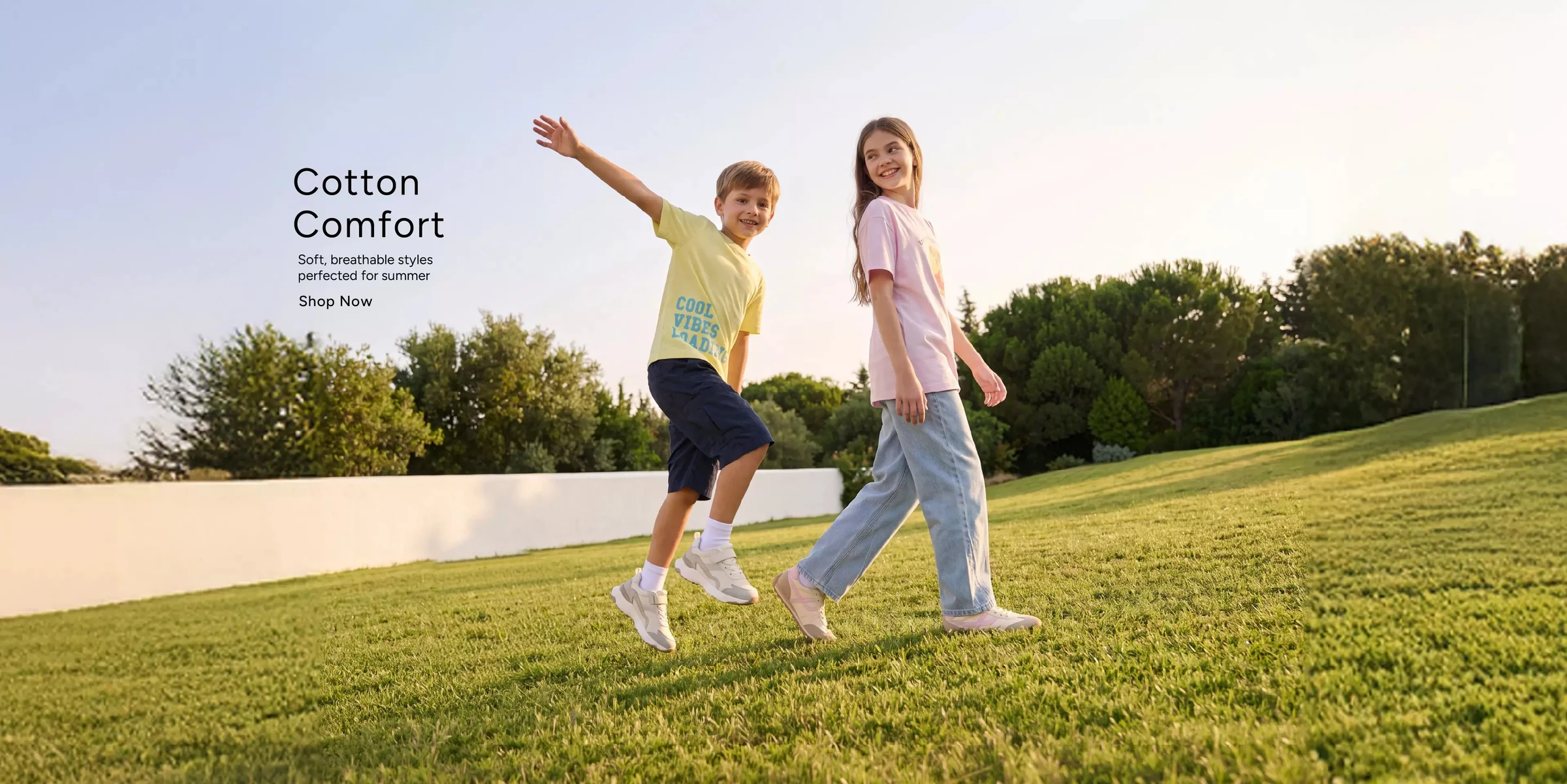 Cotton comfort: soft, breathable styles perfected for summer. Shop kids' summer edit.