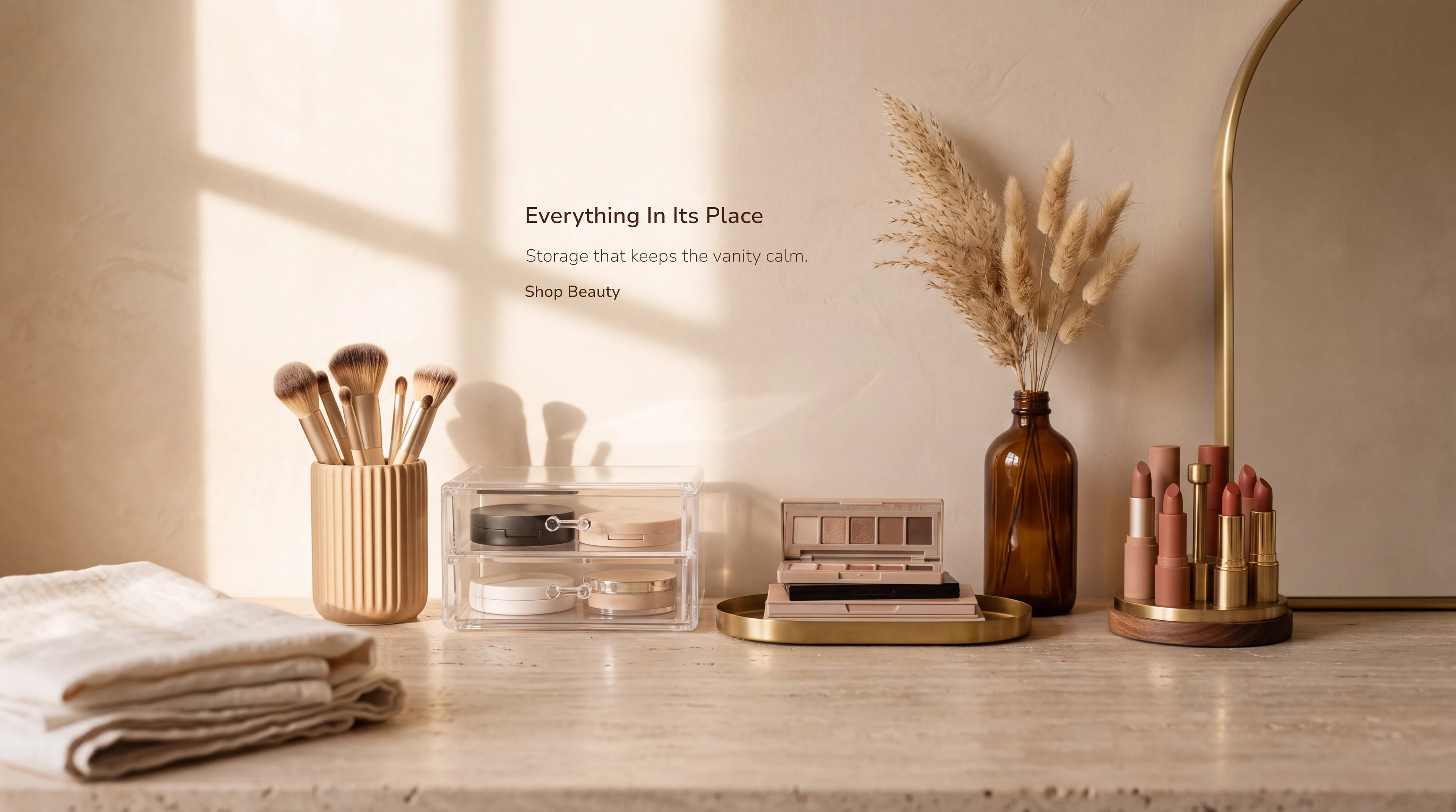 Everything in its place: storage that keeps the vanity calm. Shop beauty.